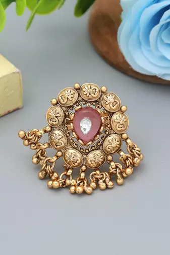 Pink color matte gold rings