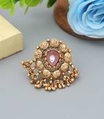 pink alloy ring with matte gold stone work
