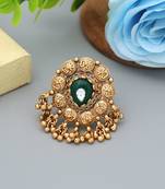 green alloy ring with gold plated stone design
