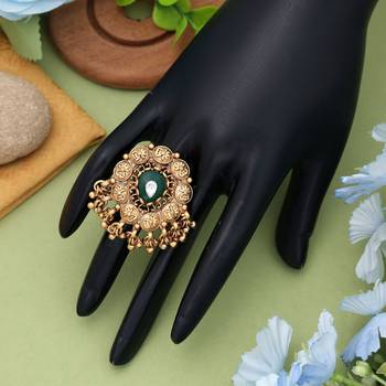 green alloy ring with gold plated stone design 2