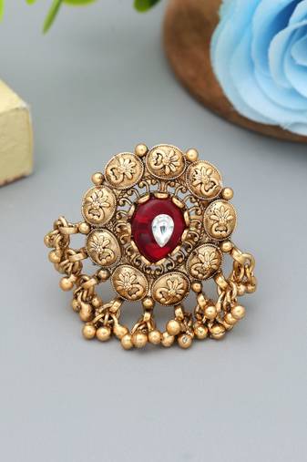 Red color matte gold rings