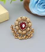 red alloy ring with gold plated stone design