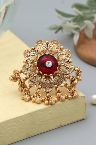 Red color matte gold rings