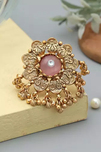 Pink color matte gold rings