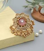 pink alloy ring with gold plated stone design