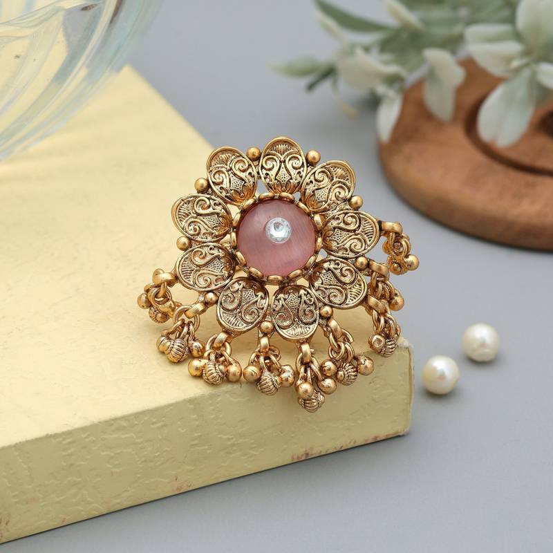 Pink color matte gold rings