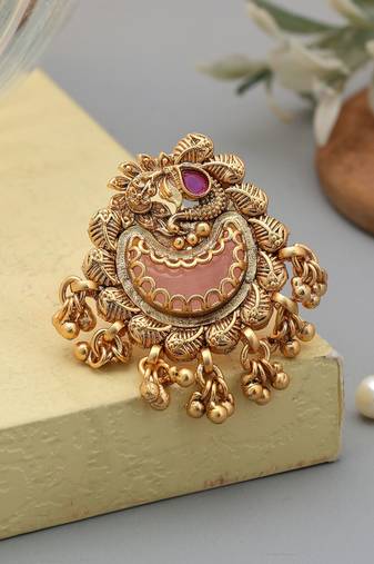 Pink color matte gold rings