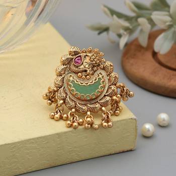 pista green alloy ring with glass stone matte work 1