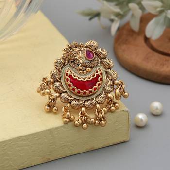 red alloy ring with adjustable gold stone design 1