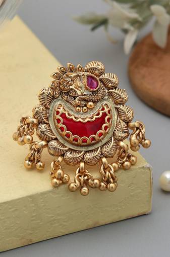 Red color matte gold rings