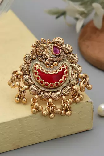 Red color matte gold rings