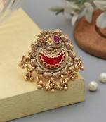 red alloy ring with adjustable gold stone design