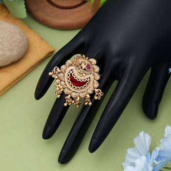 red alloy ring with adjustable gold stone design 2