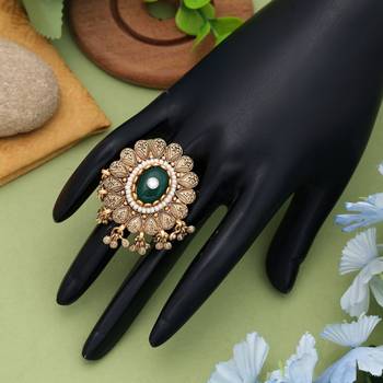 green alloy ring with yellow gold glass stone 2