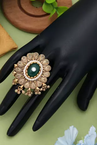 green alloy ring with yellow gold glass stone