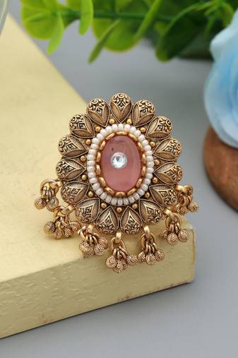 Pink color matte gold rings