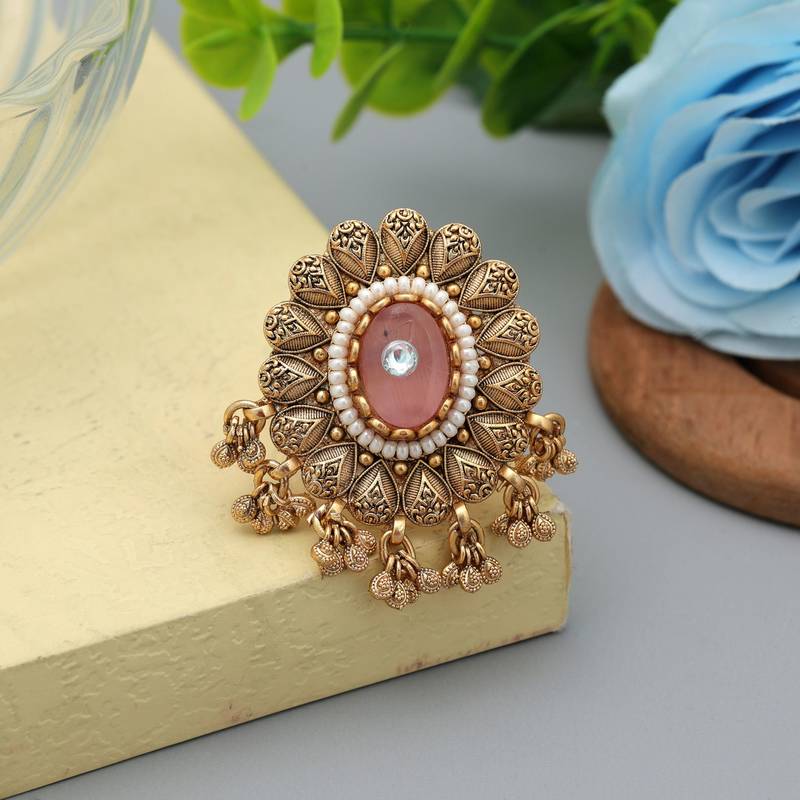 Pink color matte gold rings