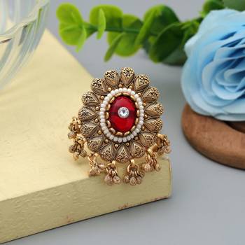 red alloy ring with glass stone design 1