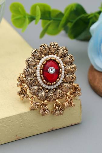 Red color matte gold rings