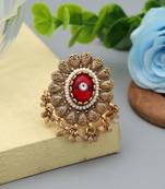 red alloy ring with glass stone design