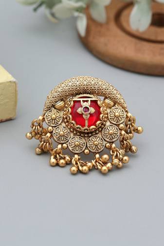 Red color matte gold rings