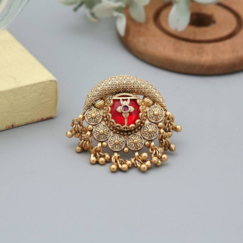 Red color matte gold rings