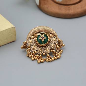green alloy ring with gold plated stone detail 1