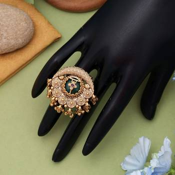 green alloy ring with gold plated stone detail 2