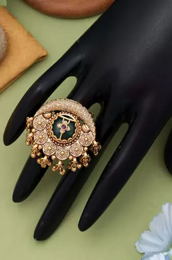 green alloy ring with gold plated stone detail
