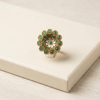 green alloy big ring with matte gold stone work 1