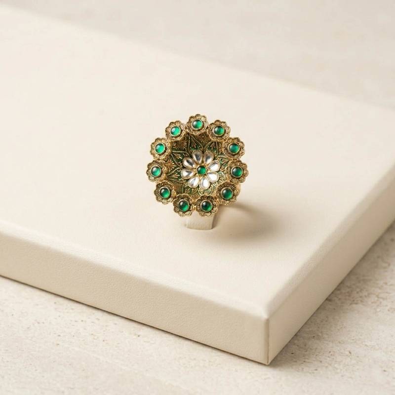 Green color big size oxidised rings