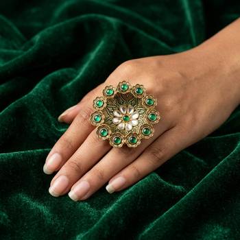 green alloy big ring with matte gold stone work 2