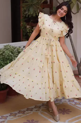 Cream cotton with embroidered work layer dresses