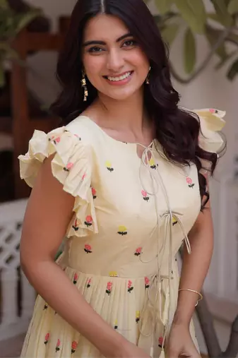 Cream cotton with embroidered work layer dresses