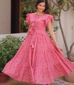 Pink cotton with embroidered work layer dresses