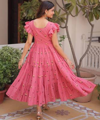 Pink cotton with embroidered work layer dresses 2