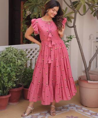 Pink cotton with embroidered work layer dresses 5