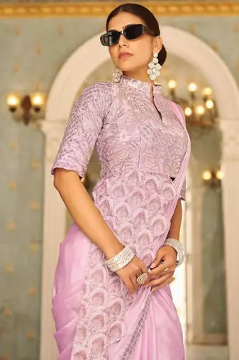 lilac silk blend pre-stitched saree