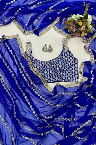 Royal blue mirror work saree