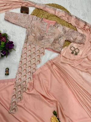 peach peplum designer ready to wear saree 2