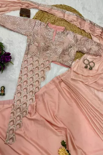 peach peplum designer ready to wear saree