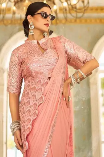 peach peplum designer ready to wear saree