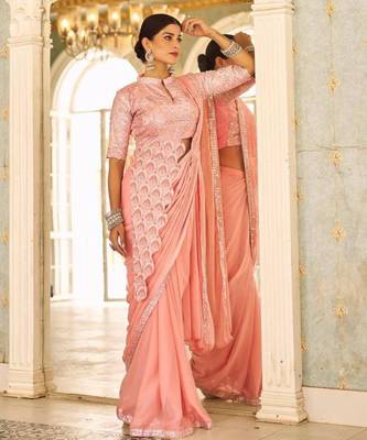 peach peplum designer ready to wear saree 5