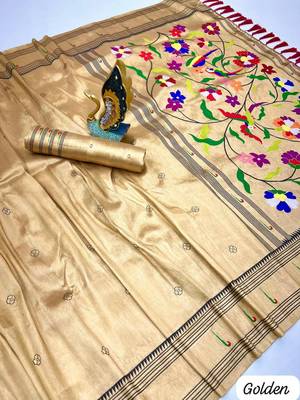 Beige tussar silk paithani saree 2