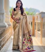 Beige tussar silk paithani saree