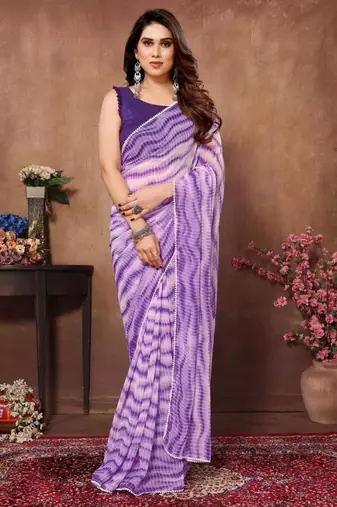 Purple leheriya georgette ready to wear saree