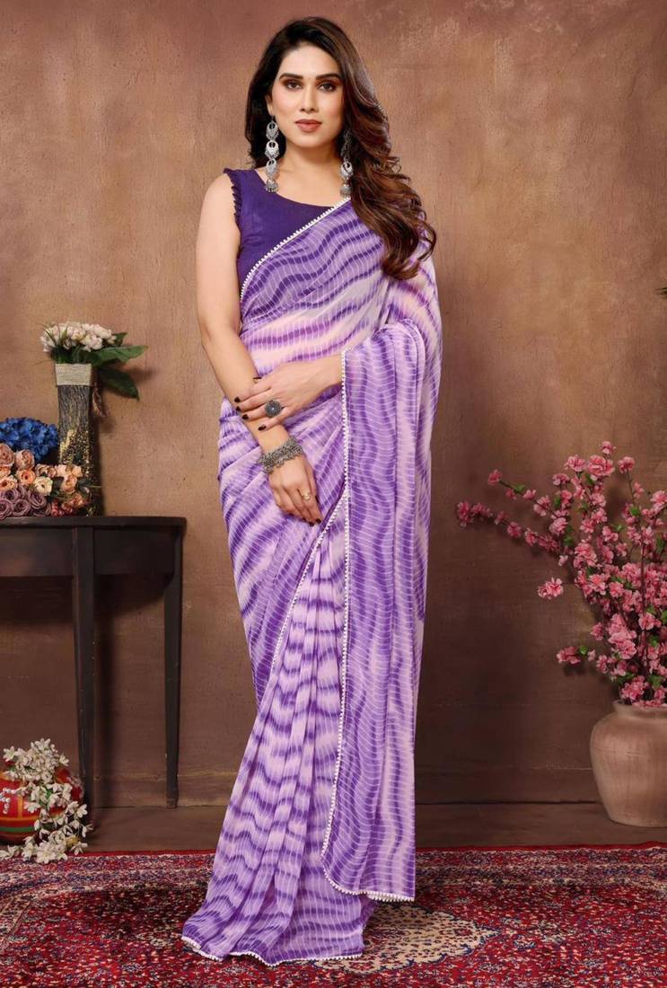 Purple leheriya georgette ready to wear saree
