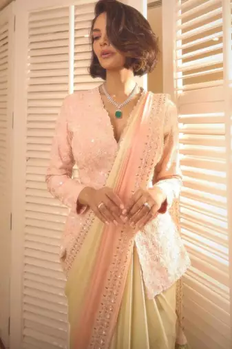 multicolor embroidered ready to wear saree