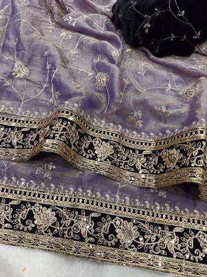 Purple silk blend mirror work saree 2