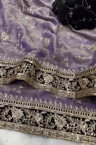 Purple silk blend mirror work saree